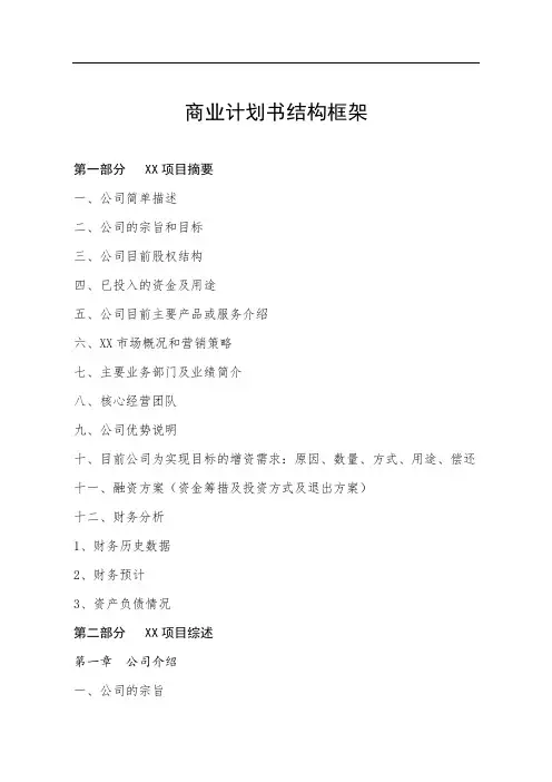 商业计划书结构框架