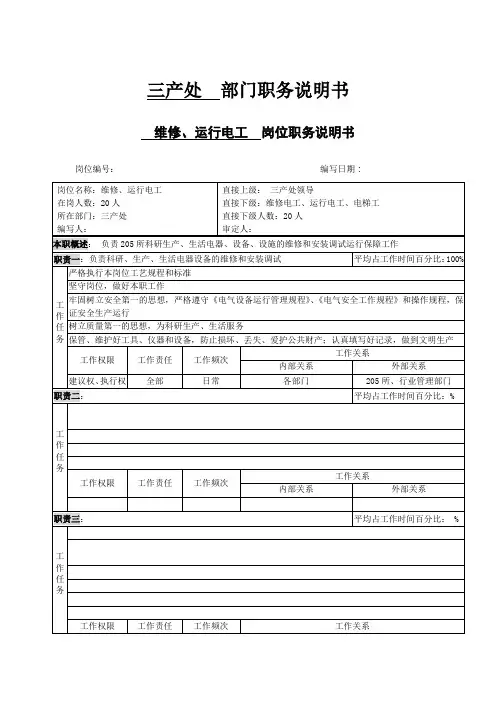 三产办职务说明书