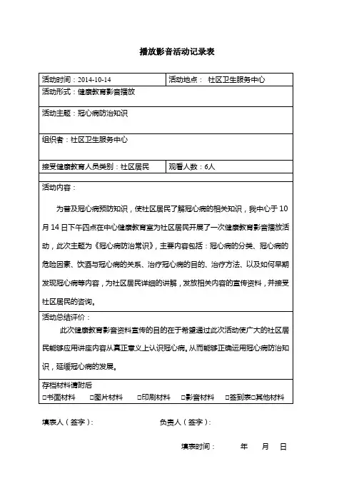冠心病防治知识影音资料播放记录
