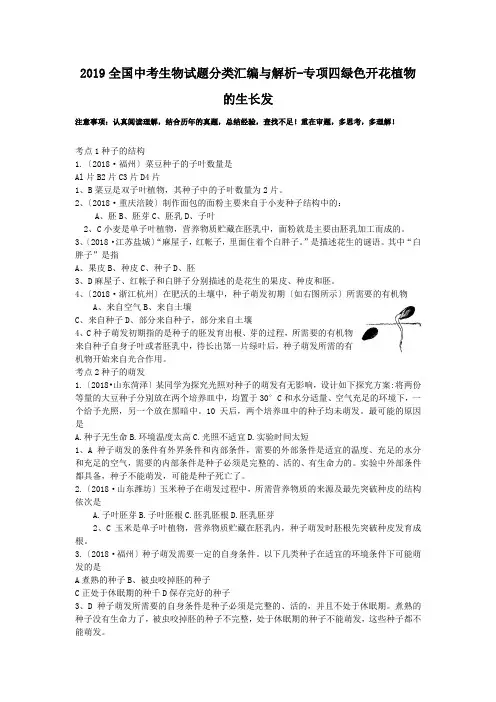 2019全国中考生物试题分类汇编与解析-专项四绿色开花植物的生长发