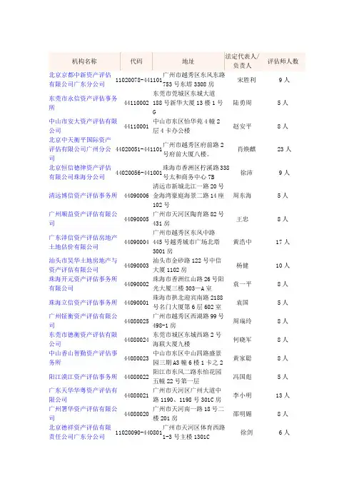 广东省资产评估机构名录