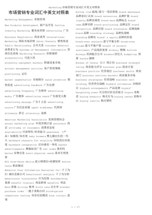 Marketing市场营销专业词汇中英文对照表