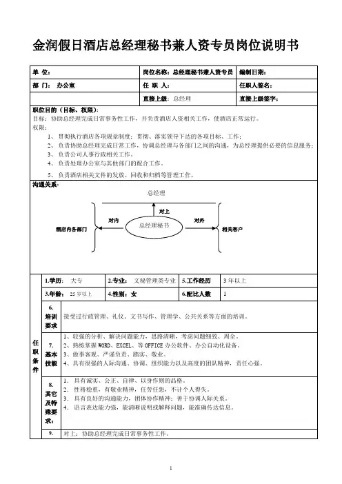 岗位说明书(总经理秘书)