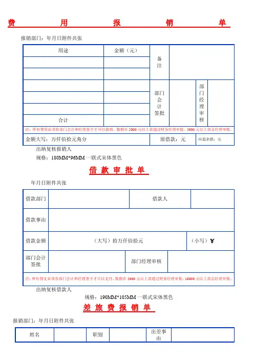 费用报销单表格