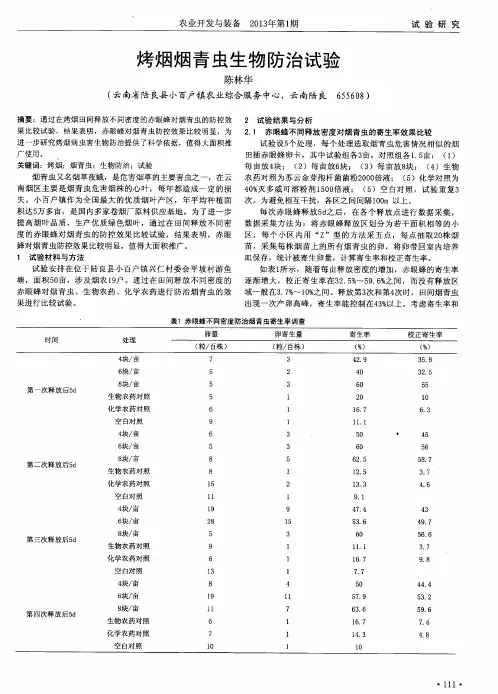 烤烟烟青虫生物防治试验