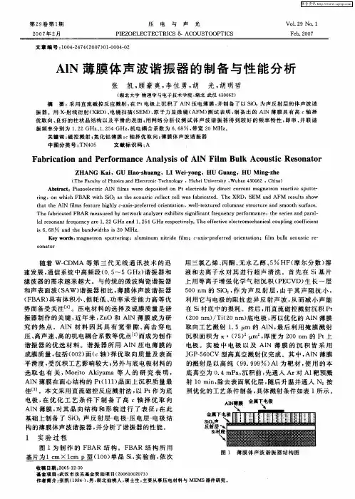AlN薄膜体声波谐振器的制备与性能分析