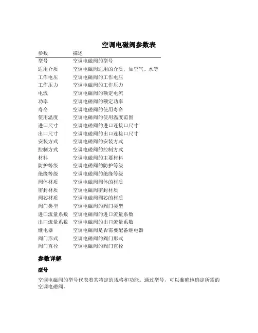 空调电磁阀参数表