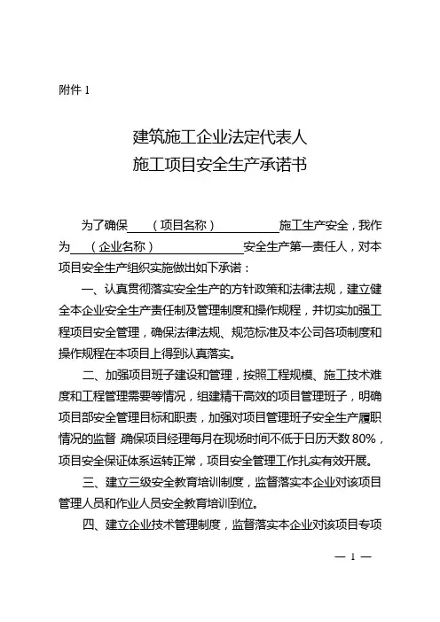 法人、项目经理安全生产承诺书