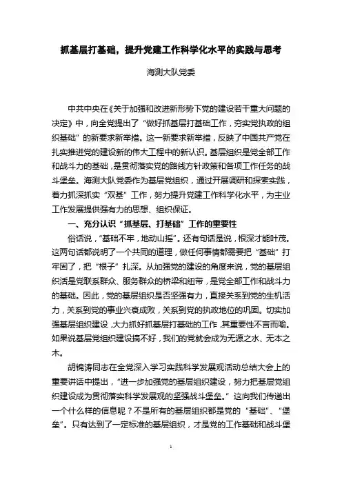抓基层打基础,提升党建工作科学化水平的实践与思考
