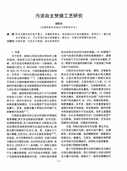 污泥自主焚烧工艺研究