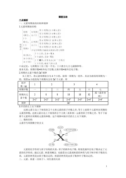 化学人教版必修2学案：课堂互动第一章第一节元素周期表第1课时元素周期表和核素含解析