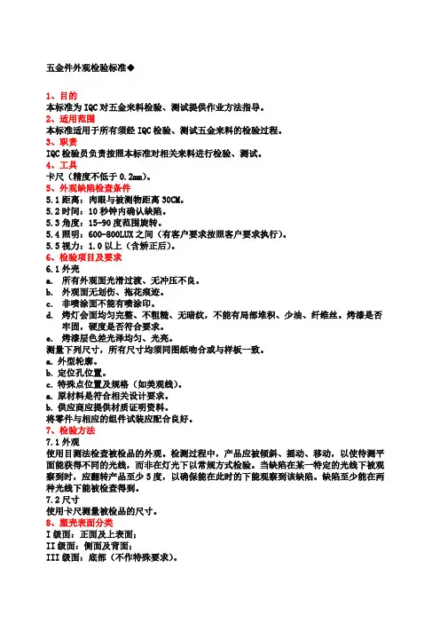 五金件外观检验标准