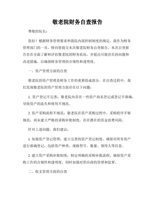 敬老院财务自查报告