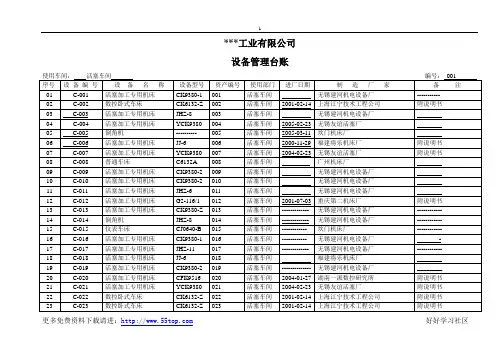 某企业设备管理台账