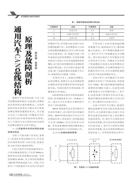 通用汽车CAN总线结构原理及故障剖析