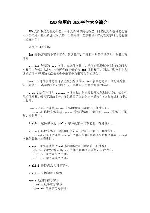 CAD常用的SHX字体大全简介