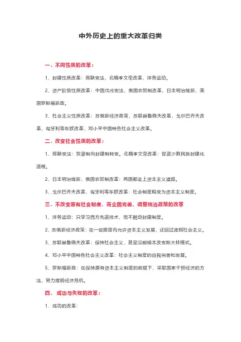 中外历史上的重大改革归类