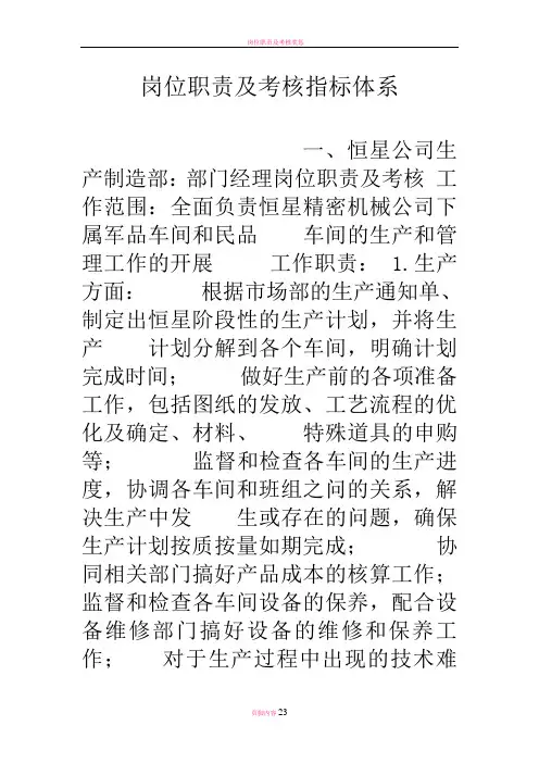 岗位职责及考核指标体系