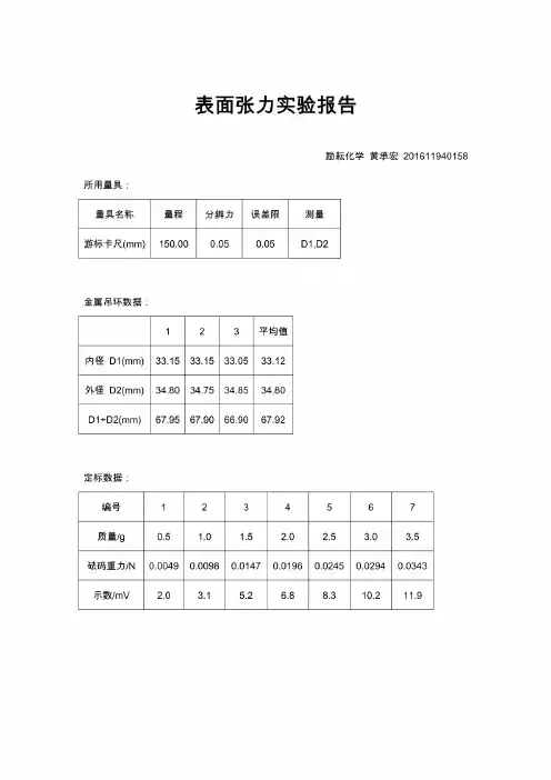 表面张力实验报告