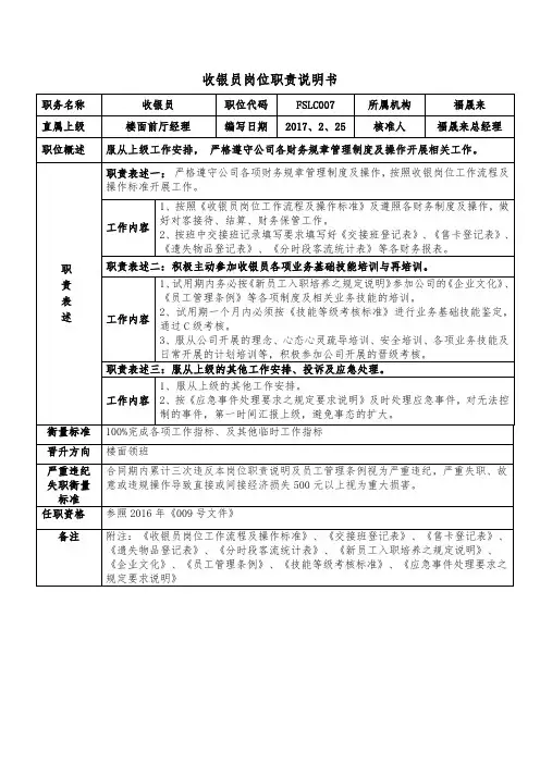 收银员岗位职责说明