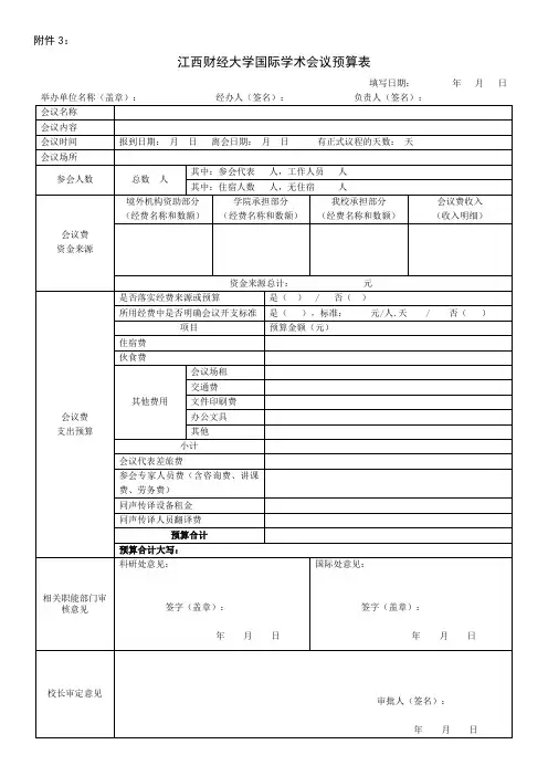 国际学术会议预算表