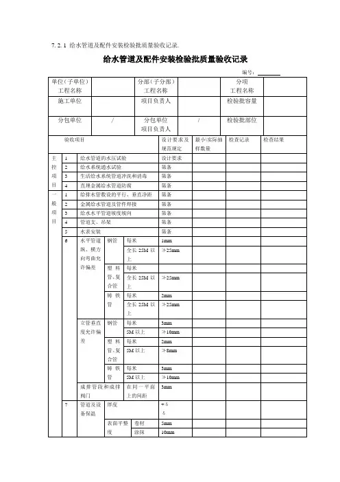 给水管道及配件安装检验批质量验收记录 2