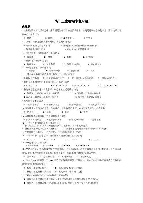 高一上生物期末复习题