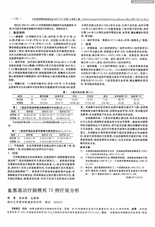 血塞通治疗脑梗死76例疗效分析