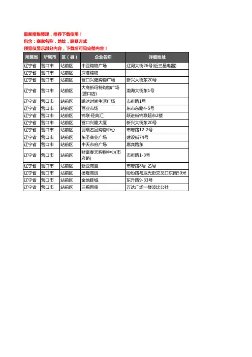 新版辽宁省营口市站前区商场企业公司商家户名录单联系方式地址大全16家