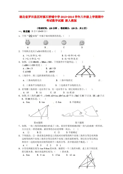 2013-2014学年八年级数学上学期期中试题 (新人教版 第88套)