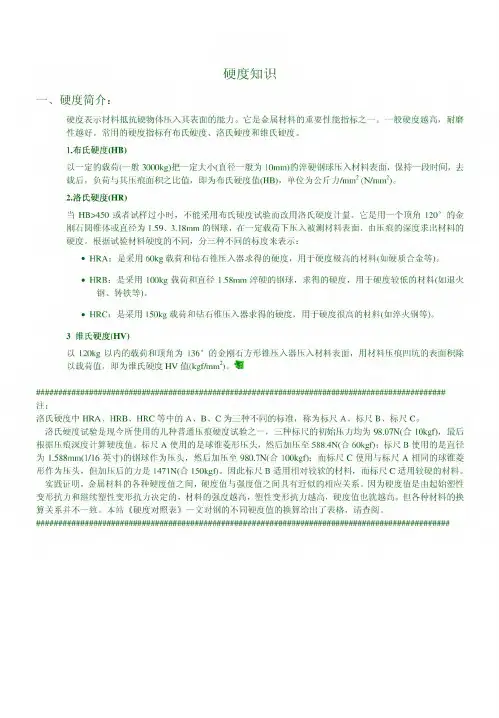 布氏硬度和洛氏硬度对照表