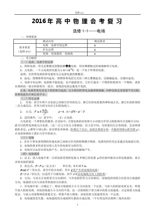 物理学考复习选修1-1复习汇总汇总