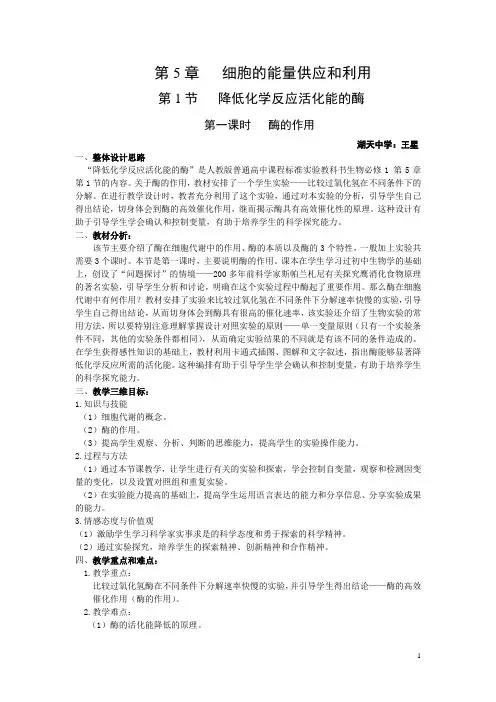 降低化学反应活化能的酶教案设计