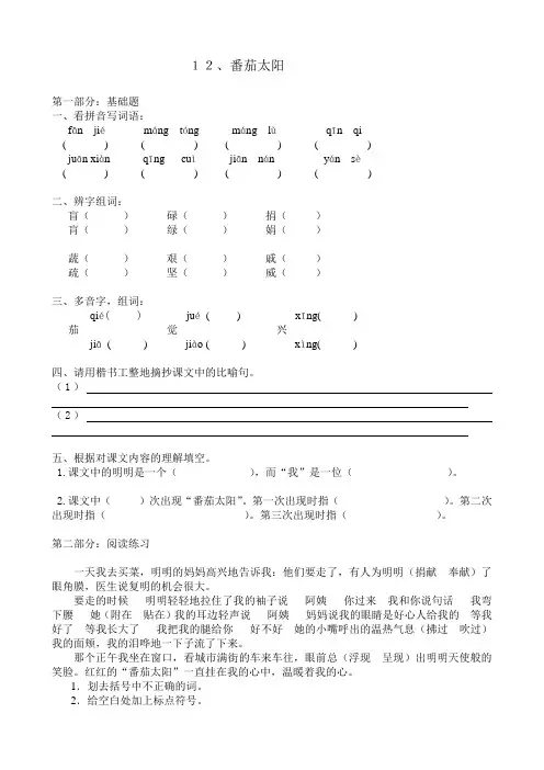 四年级语文番茄太阳练习题