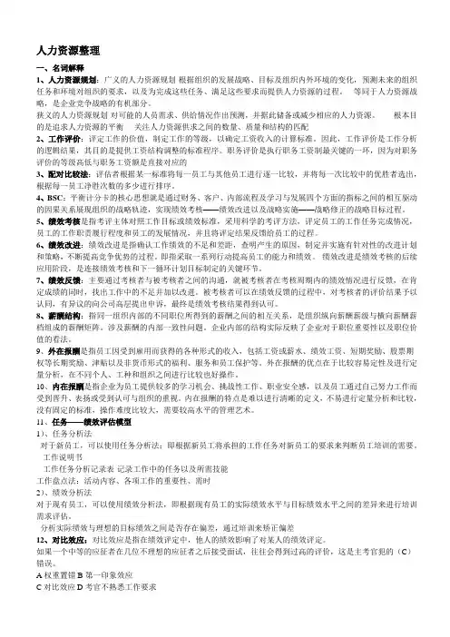 人力资源选、名词、简答