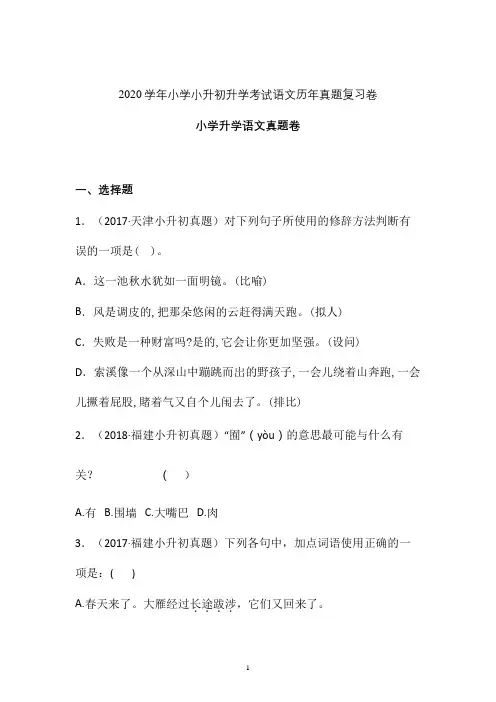 【小升初】2020年小升初语文全真模拟试卷 (十)