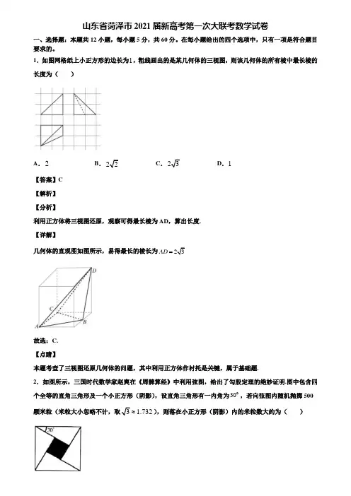 山东省菏泽市2021届新高考第一次大联考数学试卷含解析