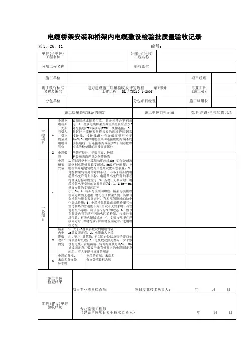 【工程文档】电缆桥架安装和桥架内电缆敷设检验批质量验收记录