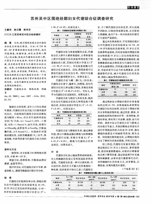苏州吴中区围绝经期妇女代谢综合征调查研究
