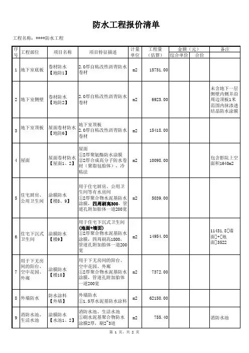 防水工程报价清单