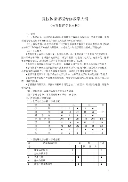 竞技体操课程专修教学大纲