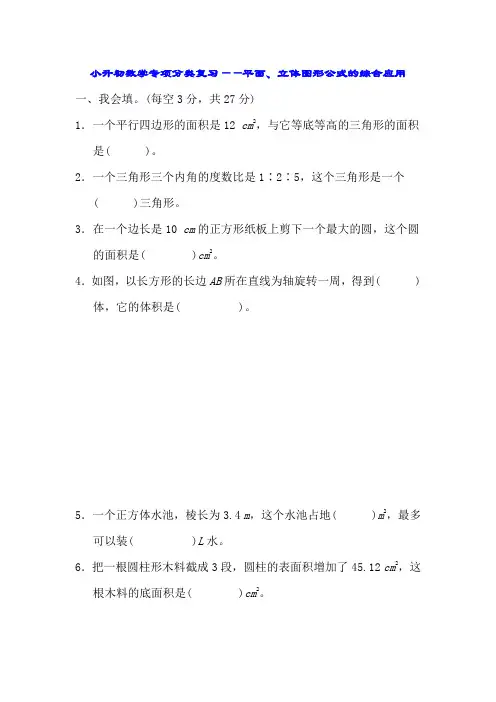 小升初数学专项分类复习——平面、立体图形公式的综合应用(含答案)