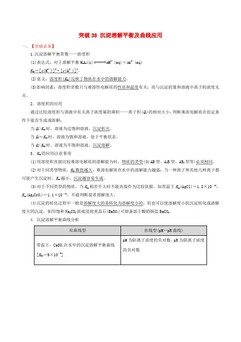 冲刺2019高考化学二轮复习核心考点特色突破突破38沉淀溶解平衡及曲线应用(含解析) 2