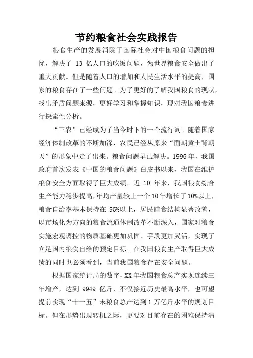 节约粮食社会实践报告