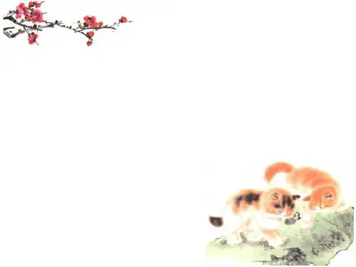 中国风水墨画梅花小猫