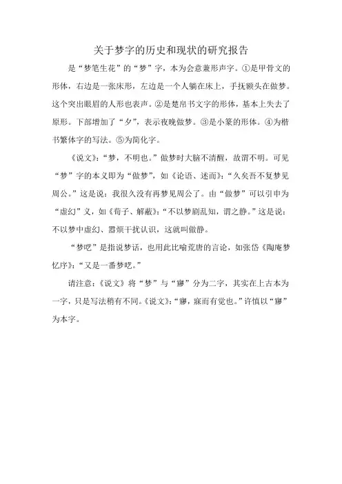 关于梦字的历史和现状的研究报告