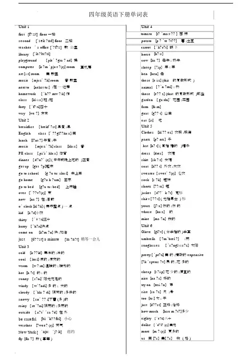 (完整word版)新版PEP小学英语(四年级下册)单词表.doc