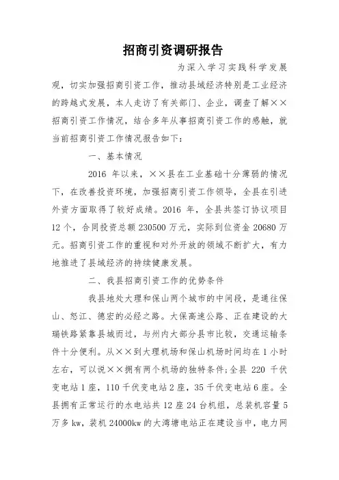 招商引资调研报告