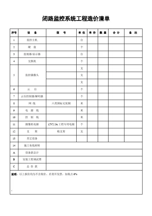 监控报价单模板 4