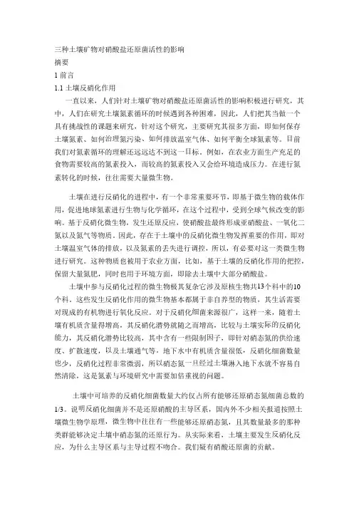 三种土壤矿物对硝酸盐还原菌活性的影响